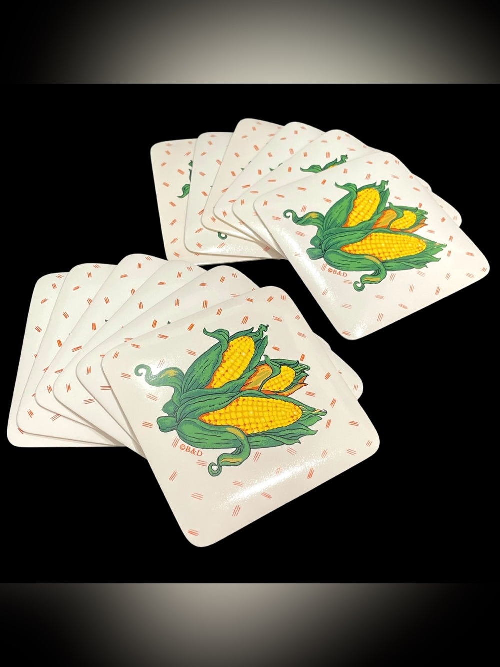 Vintage 1990s Valley Produce Company Corn Cob Vinyl Coasters Set (12) Farmhouse